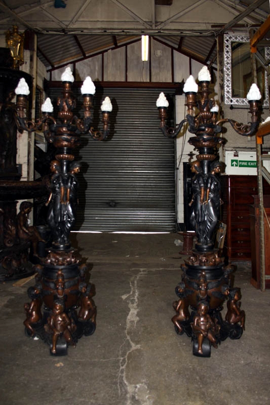 Huge Pair French Empire Bronze Classical Lady Lamps