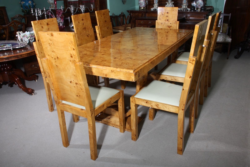 Stunning Art Deco Birdseye Maple Dining Table 8 Chairs