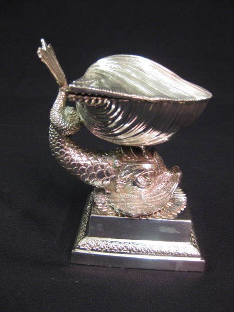 Stunning and Unusual Silver Plated Fish & Shell Inkwell