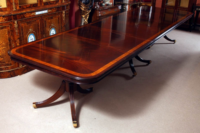 14 ft Regency Dining Table Flame Mahogany Crossbanded
