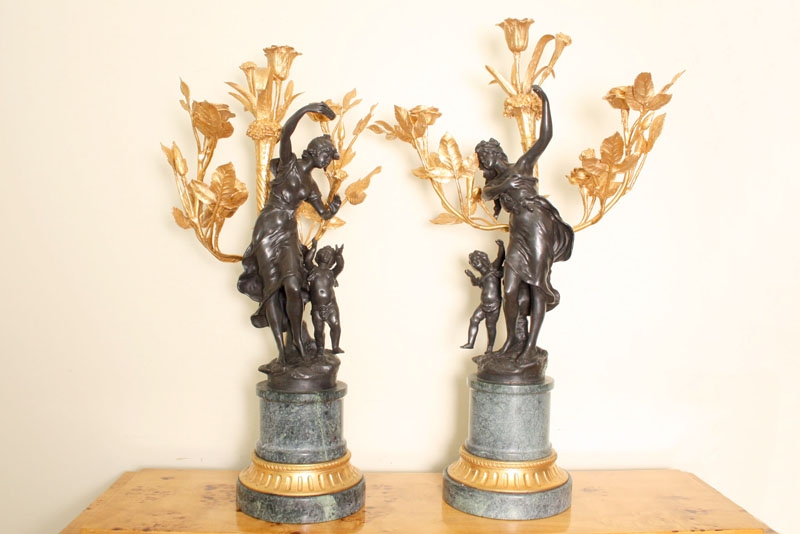 Pair Large Empire Bronze & Gilded Bronze Candelabras