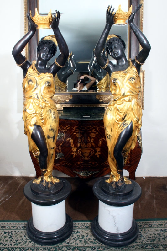 Pair Huge Classical Gilded Bronze Maiden Statues