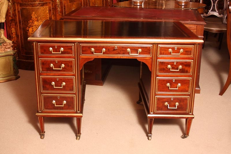 Antique French Brass Inlaid Pedestal Desk c.1880