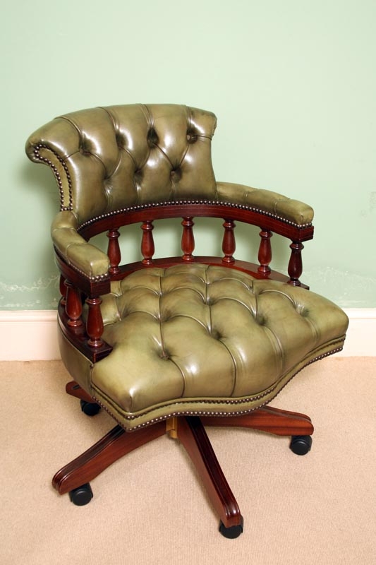 English Hand Made Leather Captains Desk Chair Green