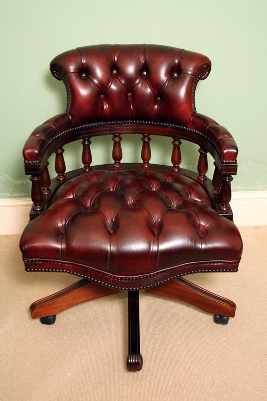 English Hand Made Leather Captains Desk Chair Ox Blood