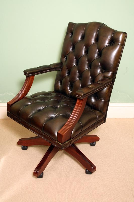 English Hand Made Gainsborough Leather Desk Chair Green