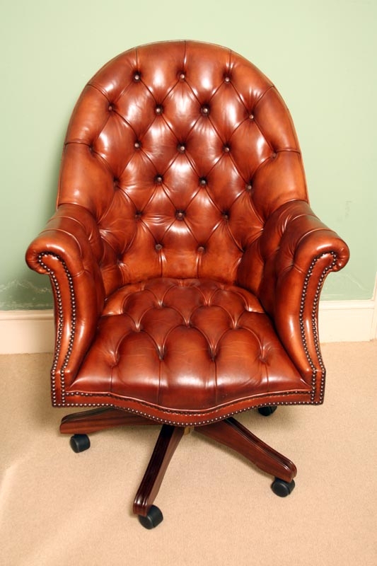 English Hand Made Leather Directors Desk Chair Orange