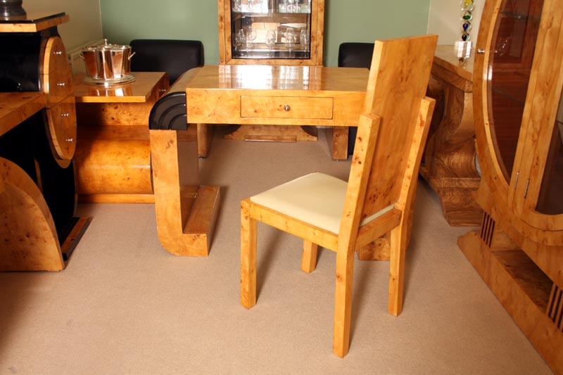 Art Deco Style Birdseye Maple Writing Table & Chair
