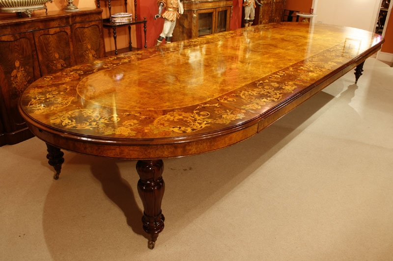 Huge Victorian Dining Table Marquetry Extendable Walnut