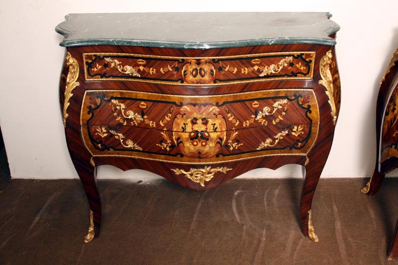Louis XV Rosewood Walnut Marquetry Commode Marble Top