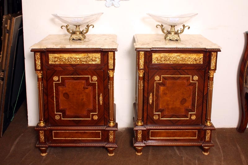 Large Pair Marble Empire Side Tables Bedside Cabinets
