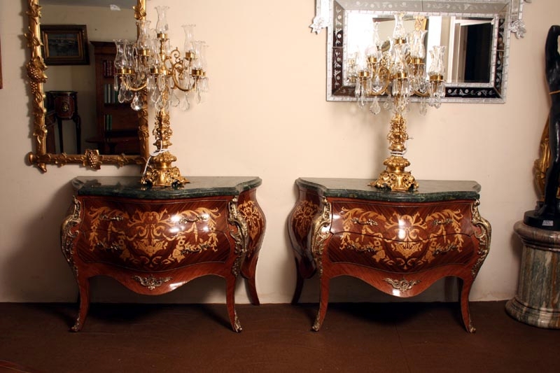 Superb Pair Louis XV French Marble Top Commodes Chests