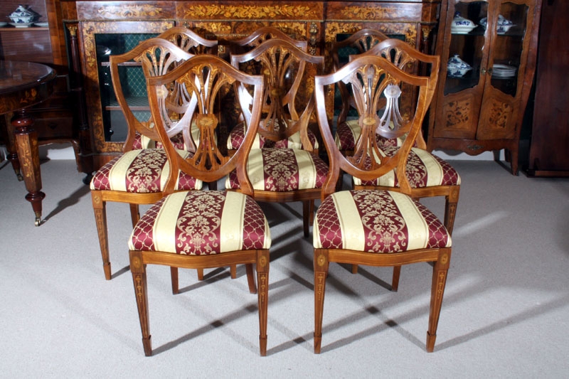 8 Gorgeous Sheraton Inlaid Walnut Dining Chairs