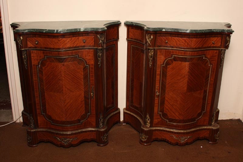 Stunning Pair Mahogany & Rosewood Serpentine Cabinets