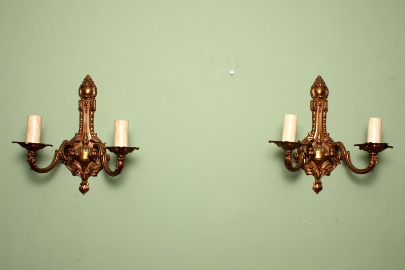 Elegant Pair Vintage Brass Wall Lights c.1950