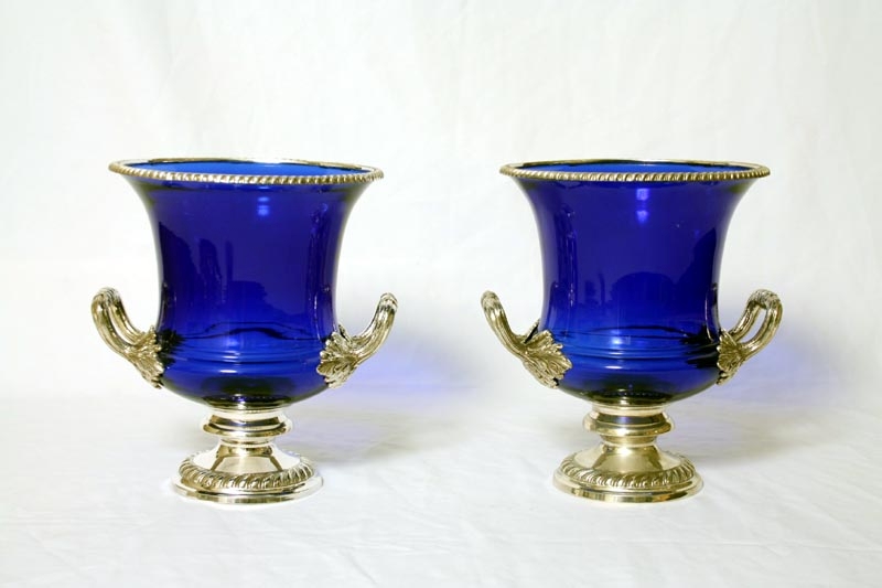 Stunning Pair Silver Plated & Blue Crystal Coolers