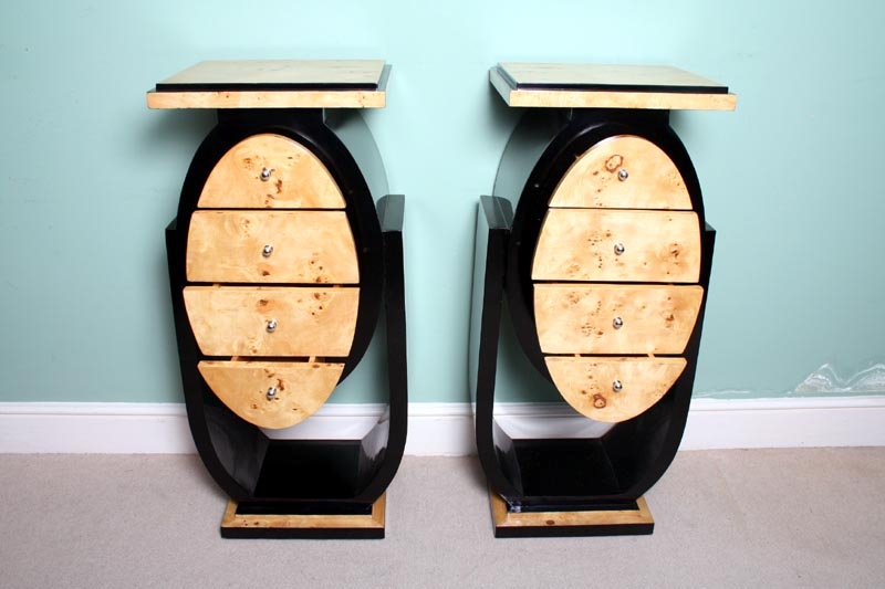 Stunning Pair Birdeye Maple & Ebonised Cabinets Stands