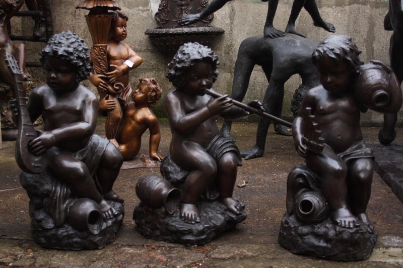 Set 3 Bronze Cherub Musicians Statues Fountains