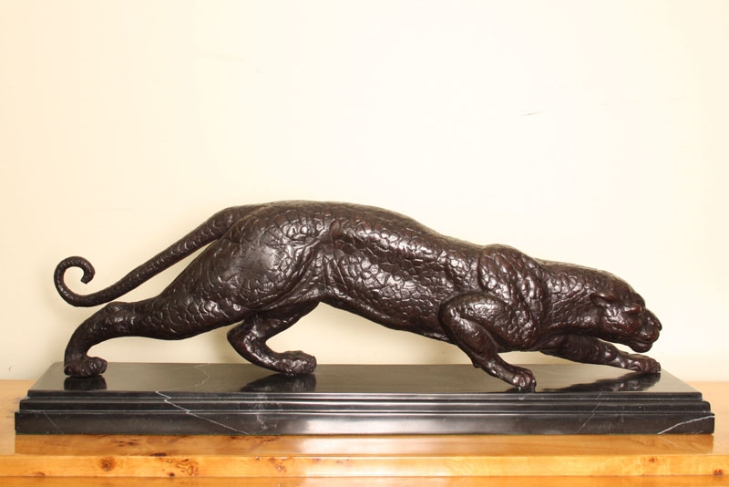 Stunning Bronze Panther Sculpture on a Marble Base