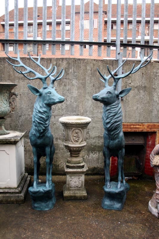 Magnificent Pair Lifesize Bronze Reindeer Statues
