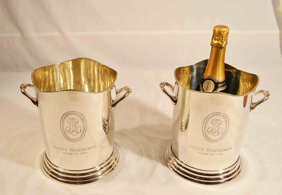 Gorgeous Pair Roederer Silver Champagne Coolers