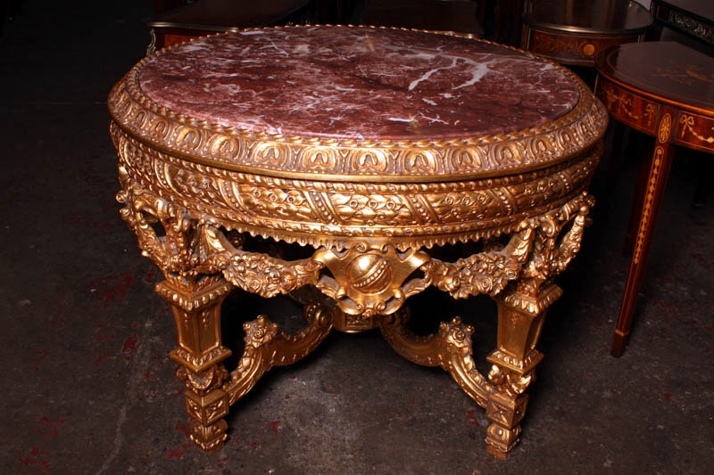 Circular Carved Louis XV Giltwood & Marble Centre Table