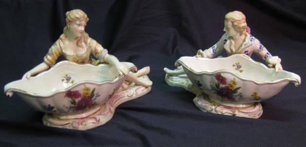 Pair Gilded Porcelain Salt Dishes 18th Century Style