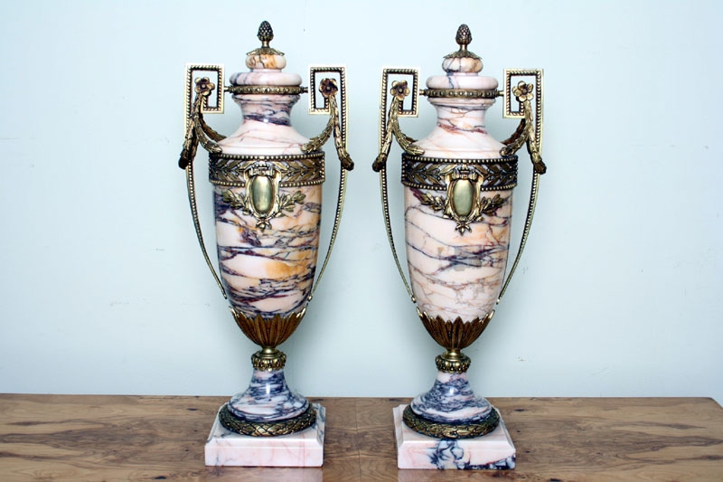 Pair of Stunning French Beige Marble Urns Circa 1880