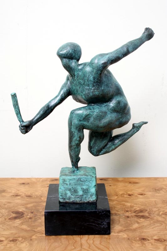 Stunning Modernist Bronze Sculpture Athlete With Baton
