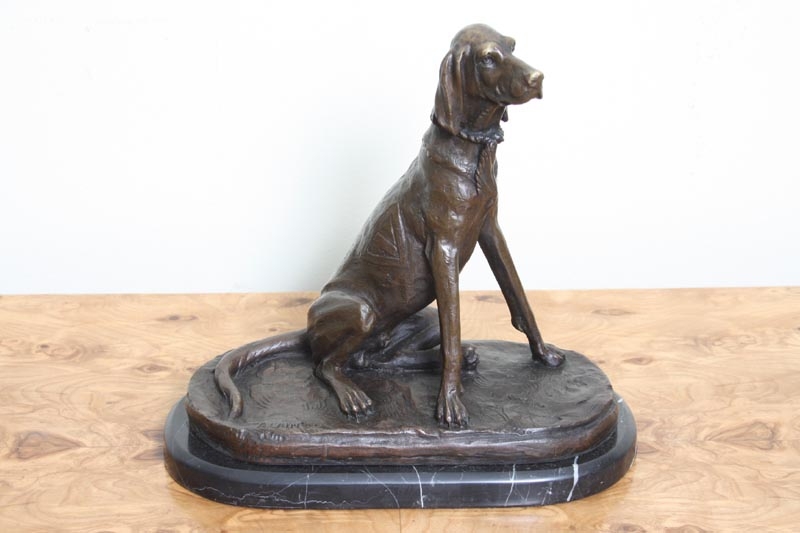 Stunning Bronze Seated Dog Waiting For Master Cain