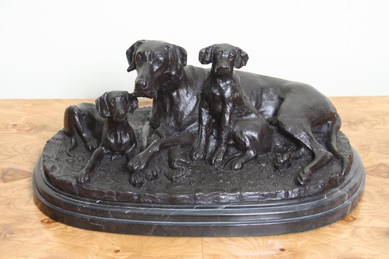 Stunning Bronze Female Great Dane and Puppies Sculpture