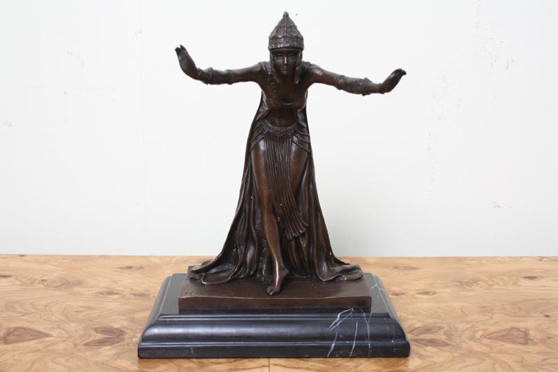 Stunning Bronze Lady Dancing Eastern Costume Colinet