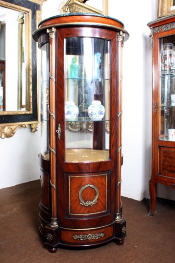 Circular Walnut & Ormolu Marble Topped Display Cabinet