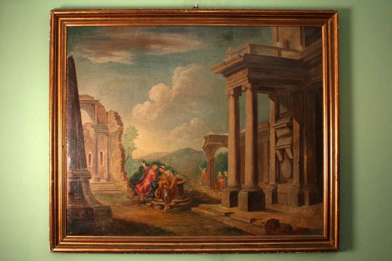Antique Oil Painting Classical Roman Ruins 19th C