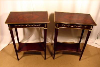 Pair of Louis XVI Mahogany Marquetry Occasional Tables