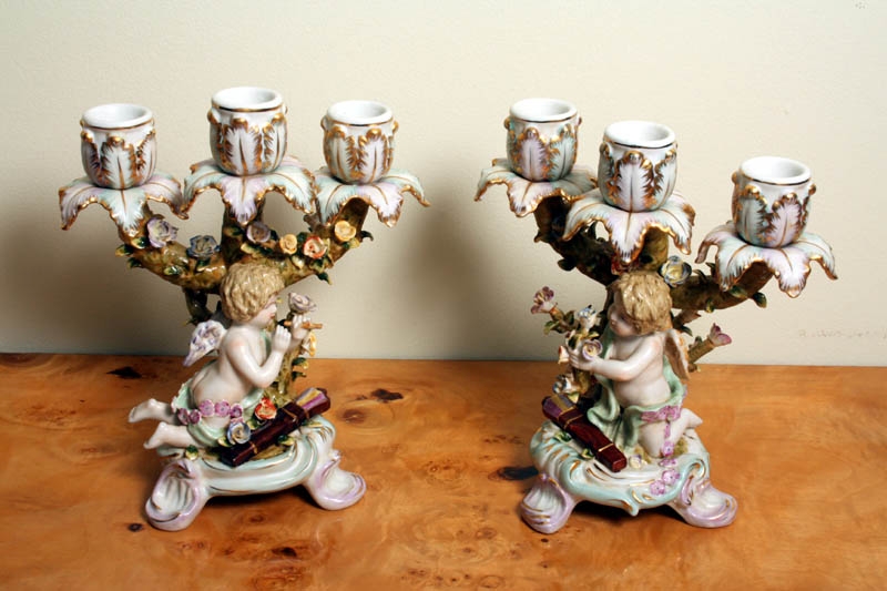 Lovely Pair German Dresden Porcelain Candelabras