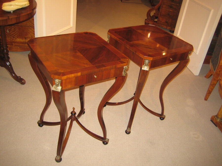 Stunning Pair Empire Walnut Occasional Tables