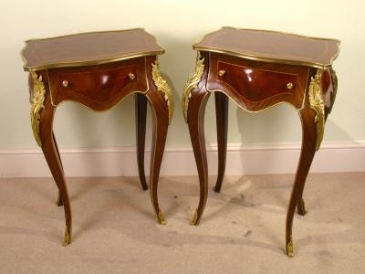 Pair Louis XV Walnut Ormolu Bedside Tables with Drawers