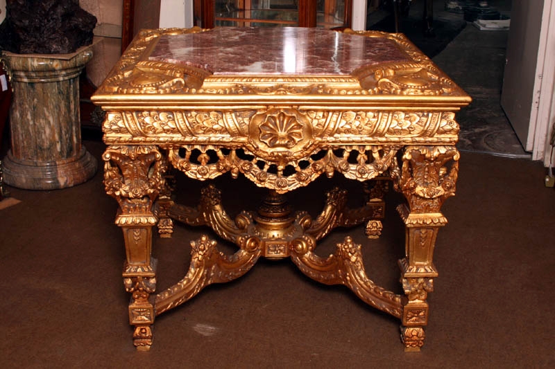 Louis XV Giltwood & Marble Centre Table
