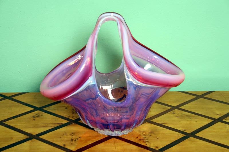 Colourful Venetain Glass Basket Sculpture