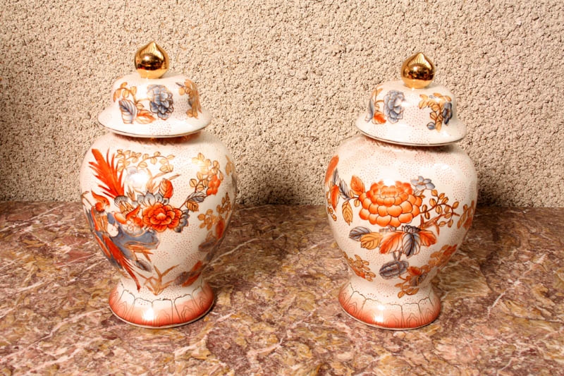 Pair Japanese Imari Hand Painted Porcelain Vases