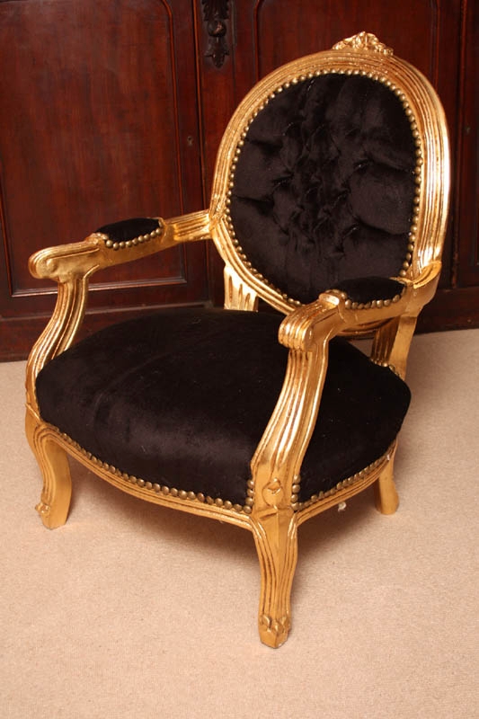 Louis XV Black Velvet Giltwood Child's Armchair