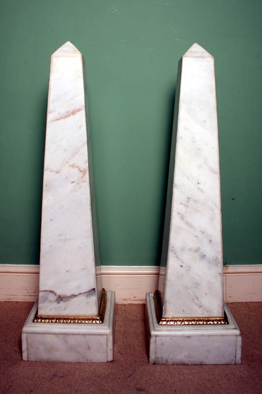 Stunning Pair Large Empire White Marble Obelisks