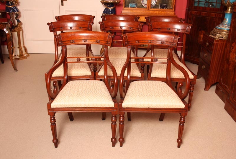 Grand Set 8 English Regency Dining Chairs Bar Back