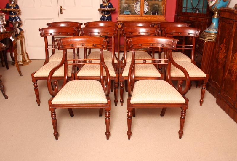 Grand Set 10 English Regency Dining Chairs Bar Back