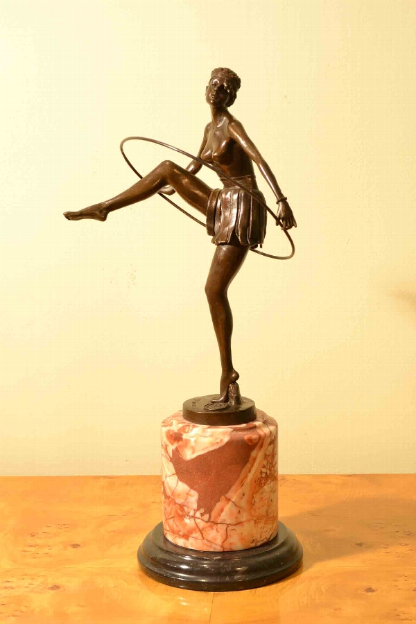Elegant Art Deco Bronze Hoop Dancing Girl Alonzo