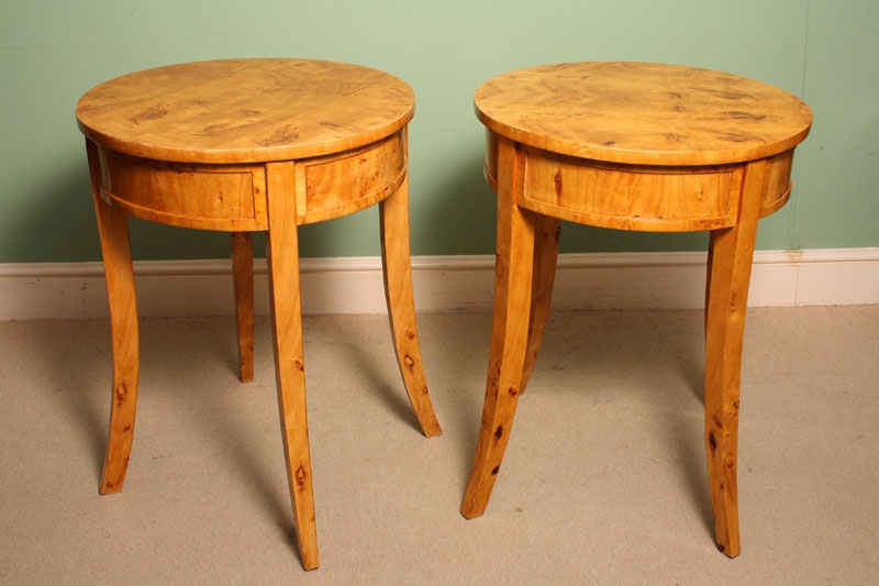 Stunning Pair Art Deco Birdseye Maple Occasional Tables