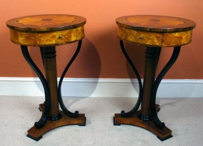 Pair Biedermeier Inlaid Veneer Occasional Tables