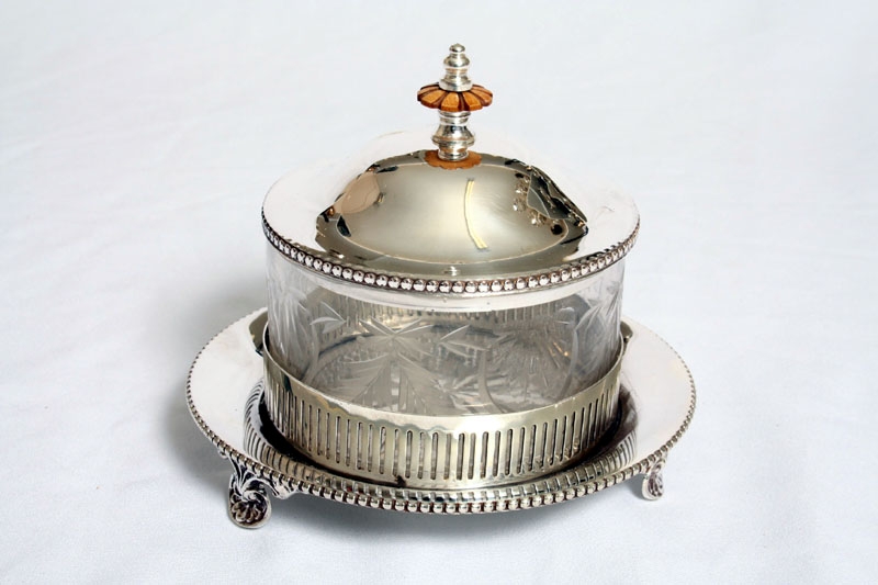 Gorgeous Victorian Silver Plate & Cut Glass Butter Dish