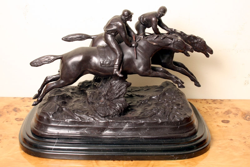 Stunning Pair of Bronze Horses with Jockeys Sculpture